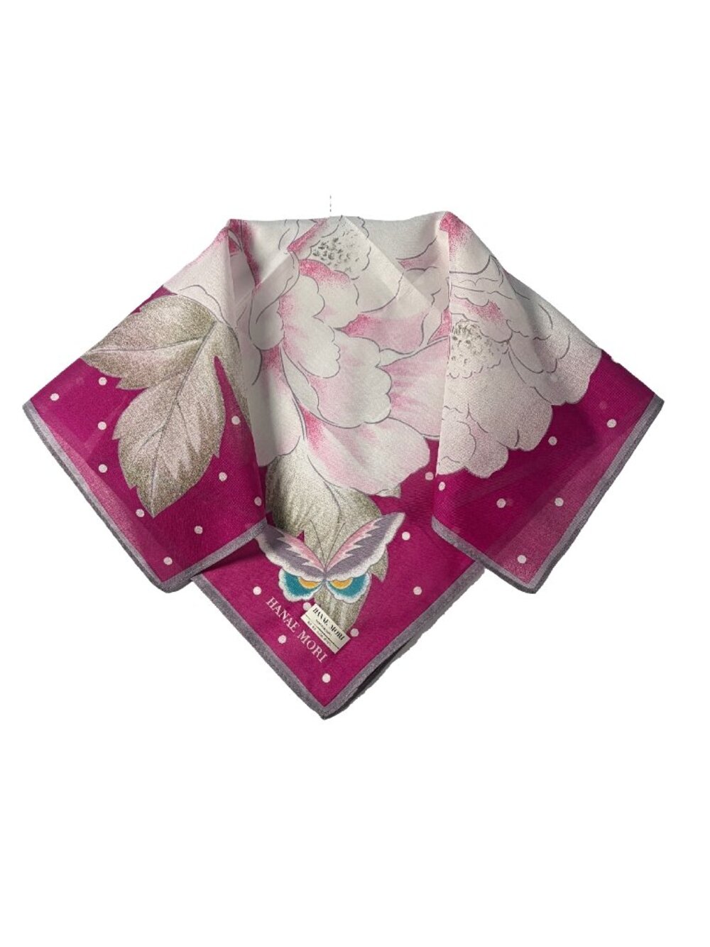 NWT Vintage Hanae Mori Floral Butterfly Cotton Scarf 16.5" x 16" / 42 x 41 cm